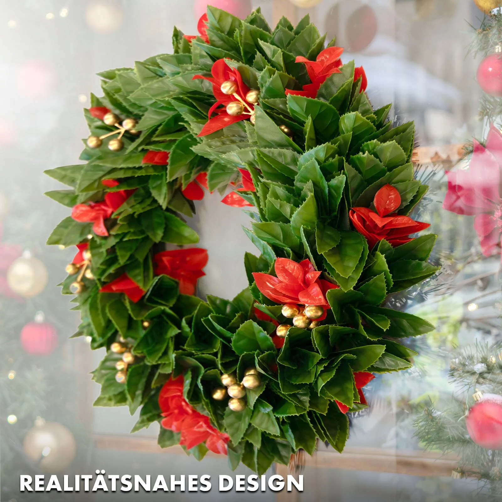 Weihnachtskranz „Crimson“ – 45 cm, Festliche Eleganz für Türen, Wände & Fenster